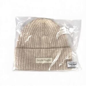 Favorite Daughter Logo Patch Rib Beanie Hat Ivory 1 Size